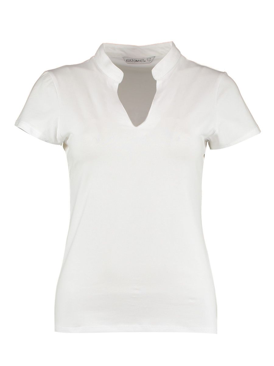 4 x Kustom Kit Ladies V Neck Corporate Top, white, size 12-14