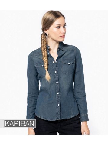 Kariban Ladies Long Sleeve Denim Shirt
