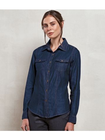 Premier Ladies Jeans Stitch Denim Shirt